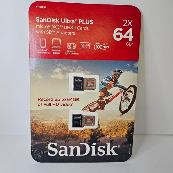 Sandisk Other - SanDisk Ultra PLUS 64GB microSDXC UHS-I Card 2-Pack with SD Adapters 100MB/s A1